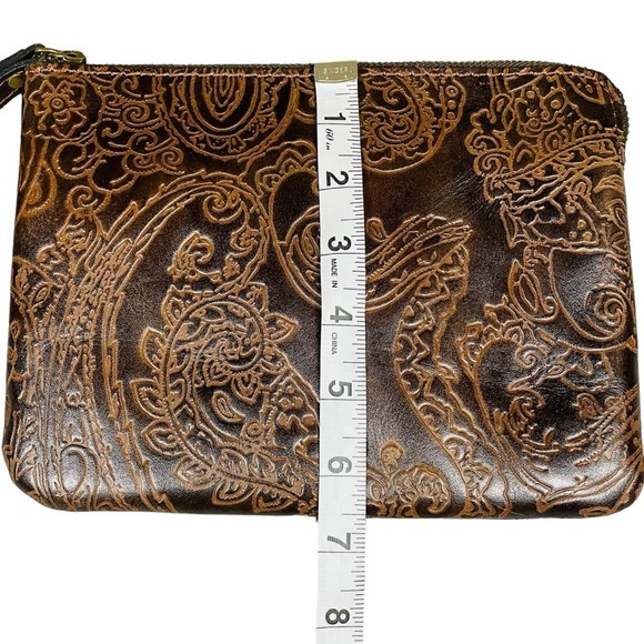 Patricia Nash Dark Brown Tooled 100% Leather Cassini Wristlet - Paisley Design - Picture 13 of 13